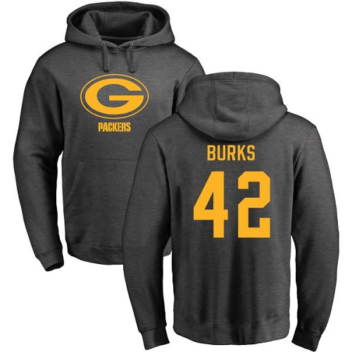 Men Green Bay Packers Ash 42 Burks Oren One Color Nike NFL Pullover Hoodie Sweatshirts